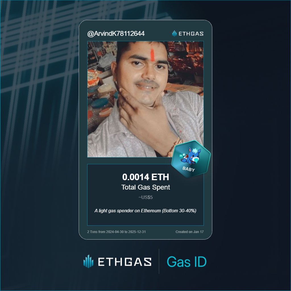 Discovered my Gas ID via ETHGas - turning my gas spend into rewards 🫘

As a Baby Jack, I've spent 0.0014 ETH on gas but earned 1 Beans back.

Get your Gas ID and Beans here: ethgas.com/community/gas-…