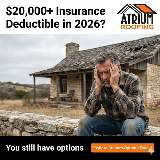 atriumroofing's tweet photo. The “insurance roof” is disappearing in Texas.
1% → 5% deductibles = $20k–$30k out-of-pocket for many homeowners.

2026 renewals are coming.
The smart move is before renewal, not after.

Roofing | San Antonio | Insurance Deductibles | Savings https://t.co/kIGVbuQAi5