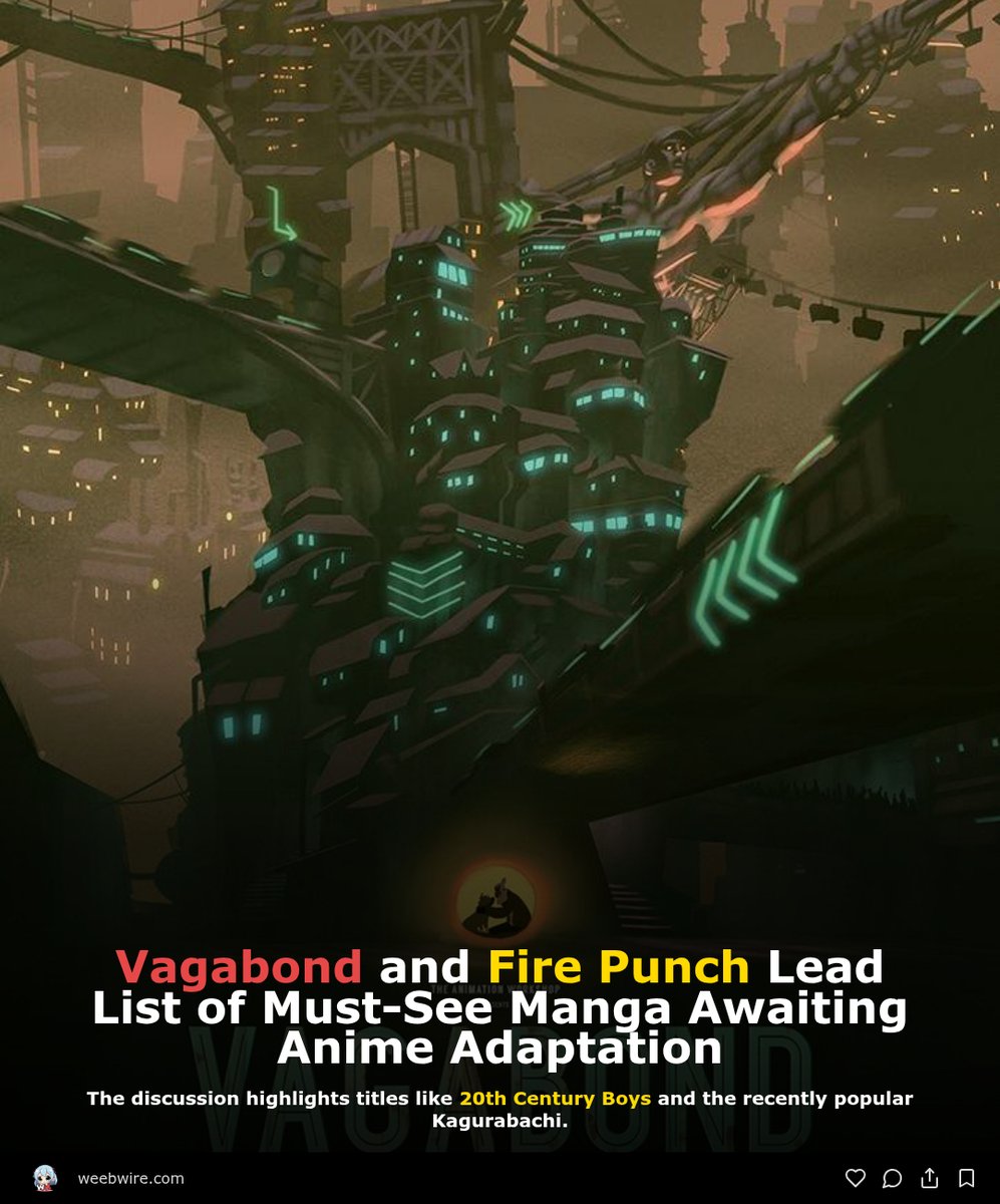 weeb_wire's tweet image. 🔗 weebwire.com/news/must-see-…

#MangaAdaptations #Anime2026 #Vagabond #Berserk #Kagurabachi #ChoujinX #20thCenturyBoys #GoodnightPunpun #FirePunch