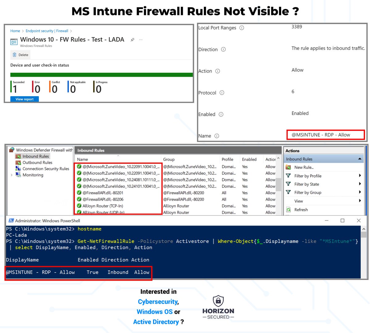 horizon_secured's tweet image. 🔒 Secure Bits 💡
Did you know 𝗙𝗶𝗿𝗲𝘄𝗮𝗹𝗹 𝗥𝘂𝗹𝗲𝘀 𝗰𝗿𝗲𝗮𝘁𝗲𝗱 𝘃𝗶𝗮 𝗠𝗶𝗰𝗿𝗼𝘀𝗼𝗳𝘁 𝗜𝗻𝘁𝘂𝗻𝗲 𝗮𝗿𝗲 𝗻𝗼𝘁 𝘃𝗶𝘀𝗶𝗯𝗹𝗲 in Windows Firewall (WF) console?

I’ve seen 𝗺𝗮𝗻𝘆 𝗮𝗱𝗺𝗶𝗻𝗶𝘀𝘁𝗿𝗮𝘁𝗼𝗿𝘀 𝗰𝗼𝗻𝗳𝘂𝘀𝗲𝗱 by this, so here’s a little trick.…