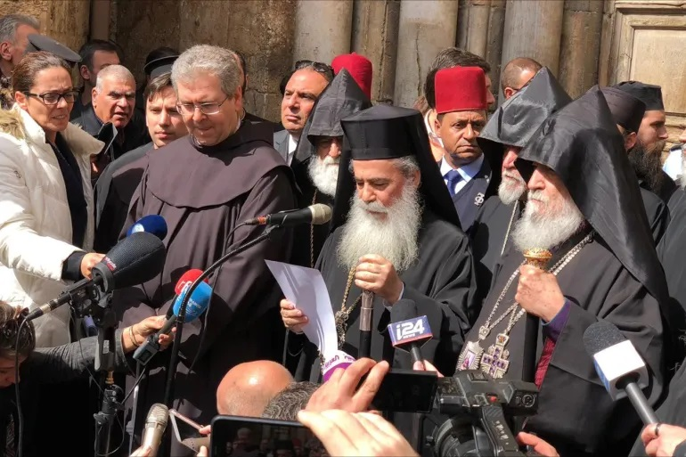 palestine69's tweet image. Les patriarches de #Jérusalem mettent en garde contre le sionisme chrétien dans la ville sainte. "La protection des chrétiens dans cette terre « est confiée aux Églises  apostoliques qui ont porté leur message sacré à travers les siècles avec  une dévotion indéfectible »