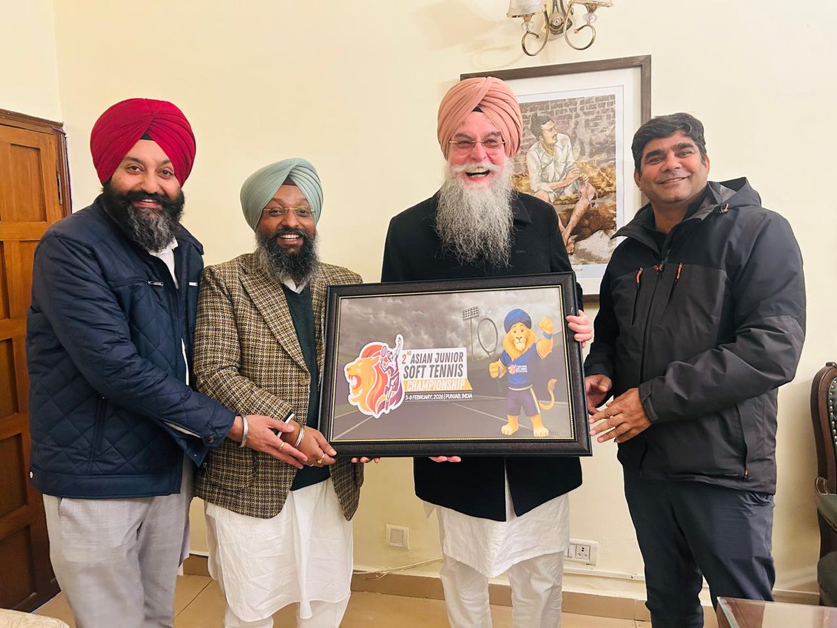 softtennis_ind's tweet photo. The mascot “Sher Singh” and logo of the 2nd Asian Junior Soft Tennis Championship (3–8 Feb 2026) was unveiled by Respected Shri @SpeakerSandhwan Ji, Hon’ble Speaker, Punjab Vidhan Sabha. https://t.co/F28admRB57