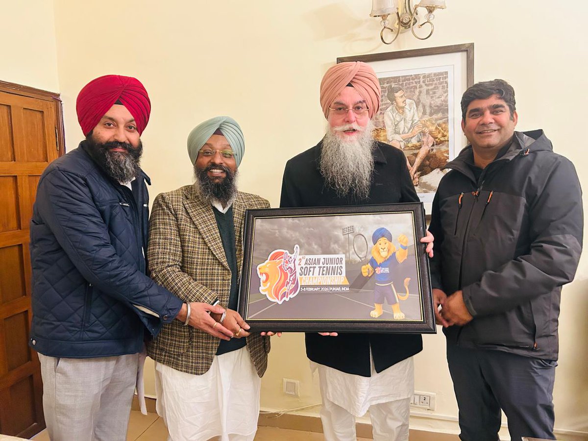 softtennis_ind's tweet photo. The mascot “Sher Singh” and logo of the 2nd Asian Junior Soft Tennis Championship (3–8 Feb 2026) was unveiled by Respected Shri @SpeakerSandhwan Ji, Hon’ble Speaker, Punjab Vidhan Sabha. https://t.co/F28admRB57