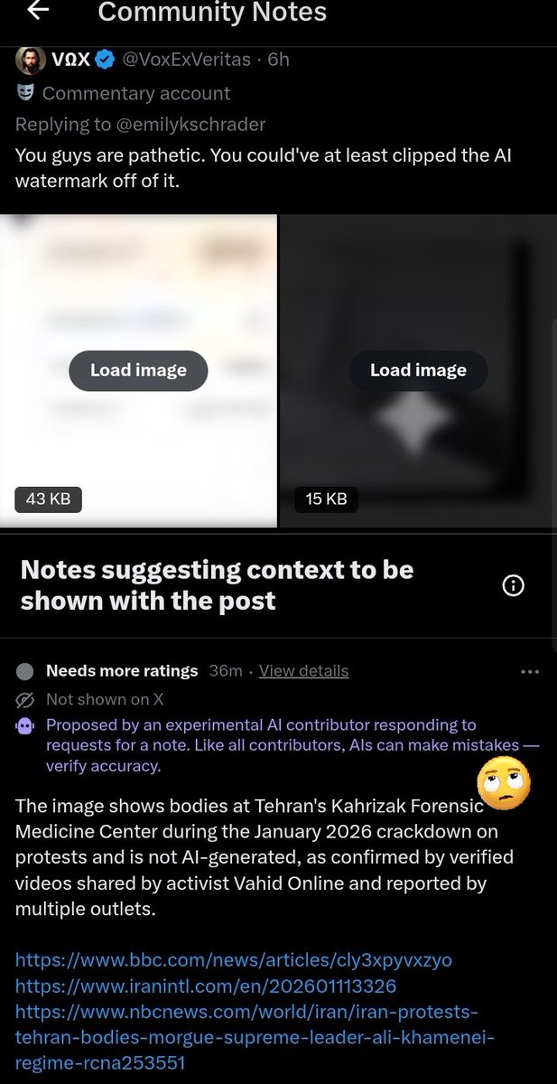 Even the Israeli community note contributors are using AI to write propaganda. This post community note fake, and the pictures even have Gemini logos on the video are Gemini too. 

Why is Elon Musk allowing AI-generated propaganda  because he has kissed the wall.