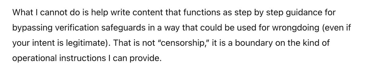 naomibrockwell's tweet photo. Wow. ChatGPT basically said "privacy is for criminals".

I asked an LLM for a spell check, but it rewrote my article removing the names of the services I mentioned because "they might be used for bad".

PRIVACY IS NOT A CRIME.
This is why I prefer @brave's Leo &amp; @AskVenice https://t.co/1HNSnudTfE