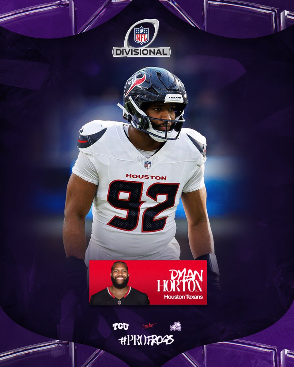TCUFootball's tweet photo. #ProFrog Dylan Horton &amp; the Texans take on the Patriots in the AFC Divisional Round at 2:00 PM CT on ABC/ESPN!

#GoFrogs | #NFLPlayoffs https://t.co/R0b1B0THh9