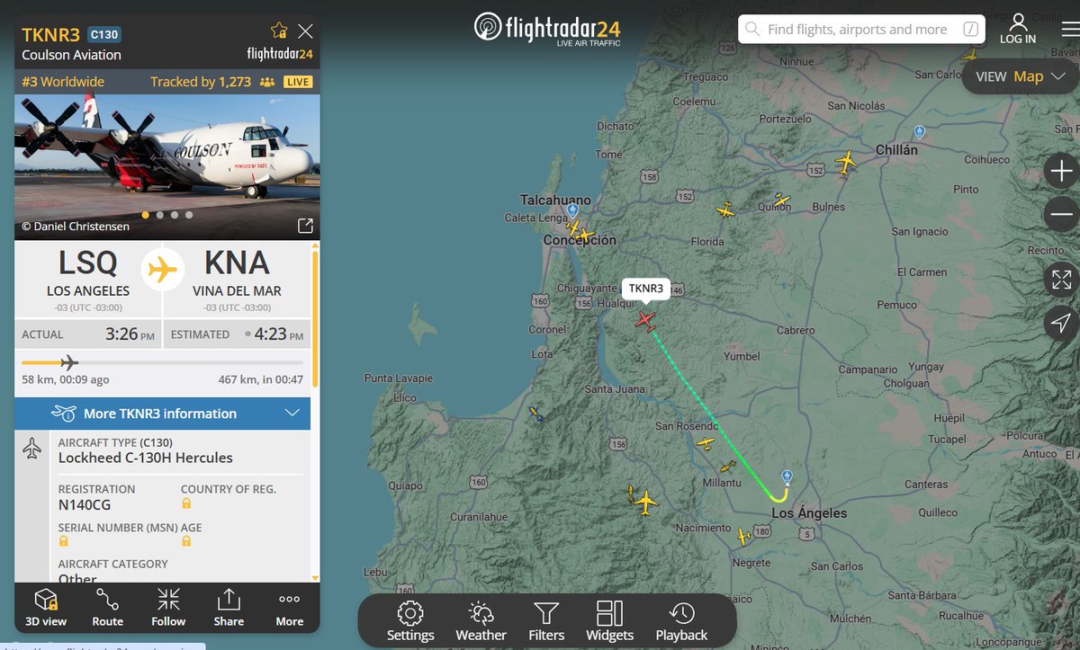 🇨🇱 | Adicionalmente se encuentra el Lockheed C-130H de <a href="/CoulsonAviation/">Coulson Aviation</a> operando en los alrededores de Concepción