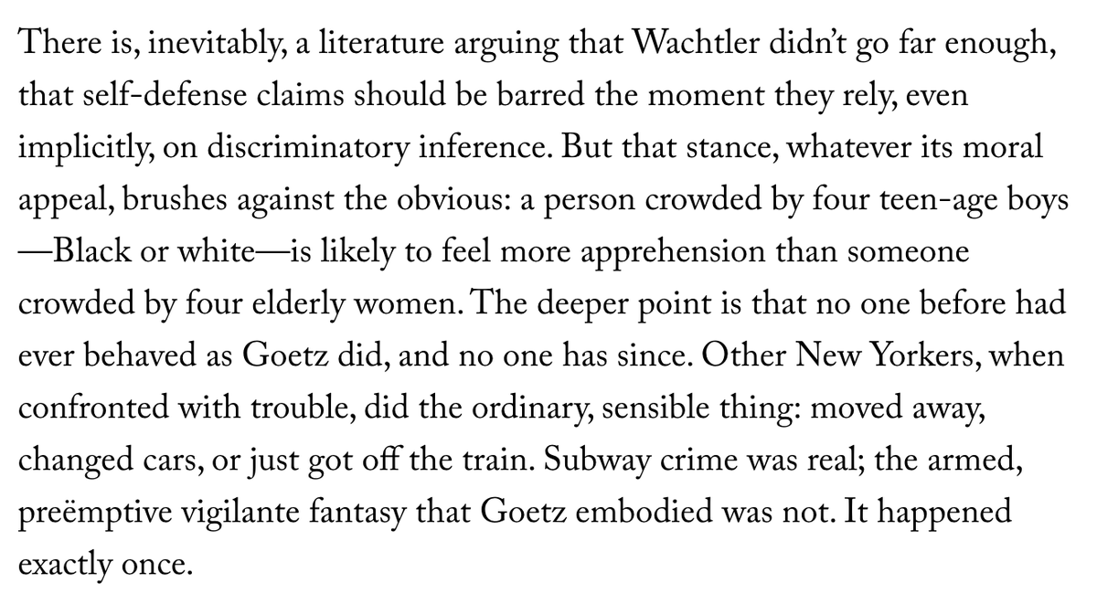 nicolegelinas's tweet image. What a bizarre conclusion from the New Yorker. There were at least three other subway violent self-defense actions, two fatal, dating from the Goetz incident to 1990 alone. And just between 2023 and 2024, we had four subway deaths adjudicated as self-defense. Two things can be…