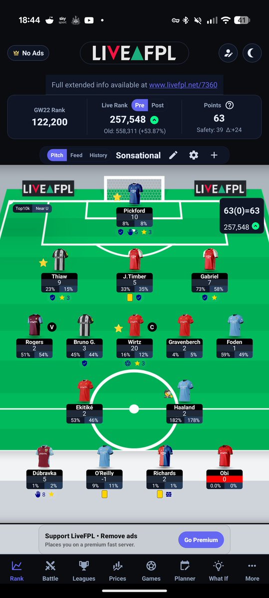 packagedbutton's tweet image. Backing the best asset on paper for captaincy this week paid off big time. 
Halved the rank again with a sublime green arrow in a week many struggled!

I need to start thinking about that 541 setup... Defence is king.

#FPL