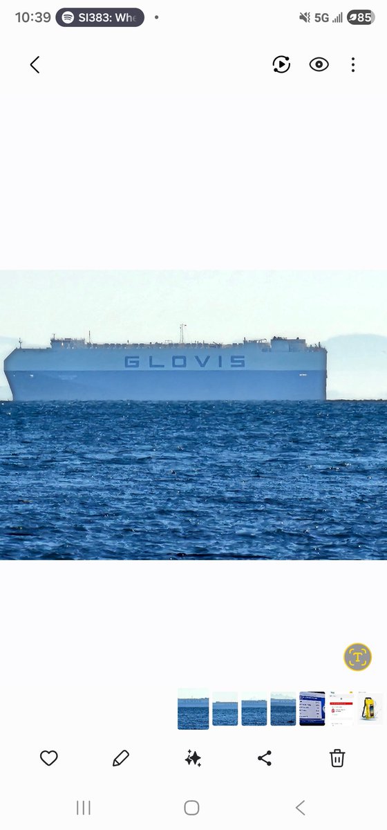 BruceCrowle's tweet photo. @ezralevant Giant car carrier off the coast of Vancouver Island on its way to port in the Lower Mainland loaded with cheap foreign EVs.  Im sure it will backhaul Canadian Canola.  NOT  @Martyupnorth @KatKanada_TM https://t.co/L77FdOGibd