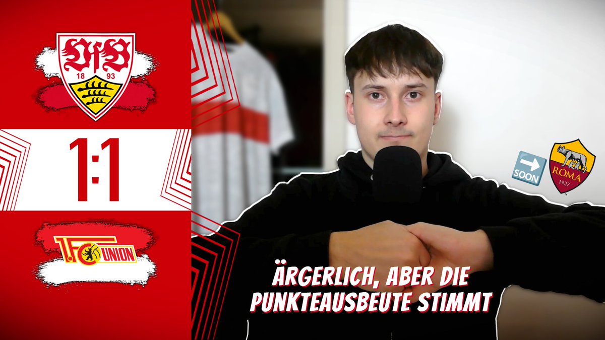 Ärgerlich, aber die Punkteausbeute stimmt 🤝
VfB Stuttgart 1:1 Union Berlin ⚪🔴
Platz 4, ab nach Rom 🔜
👉 youtu.be/KJyBlnDwLOQ

#VfB #VfBFCU #Punkteausbeute #StuttgartInternational #AFMVfB