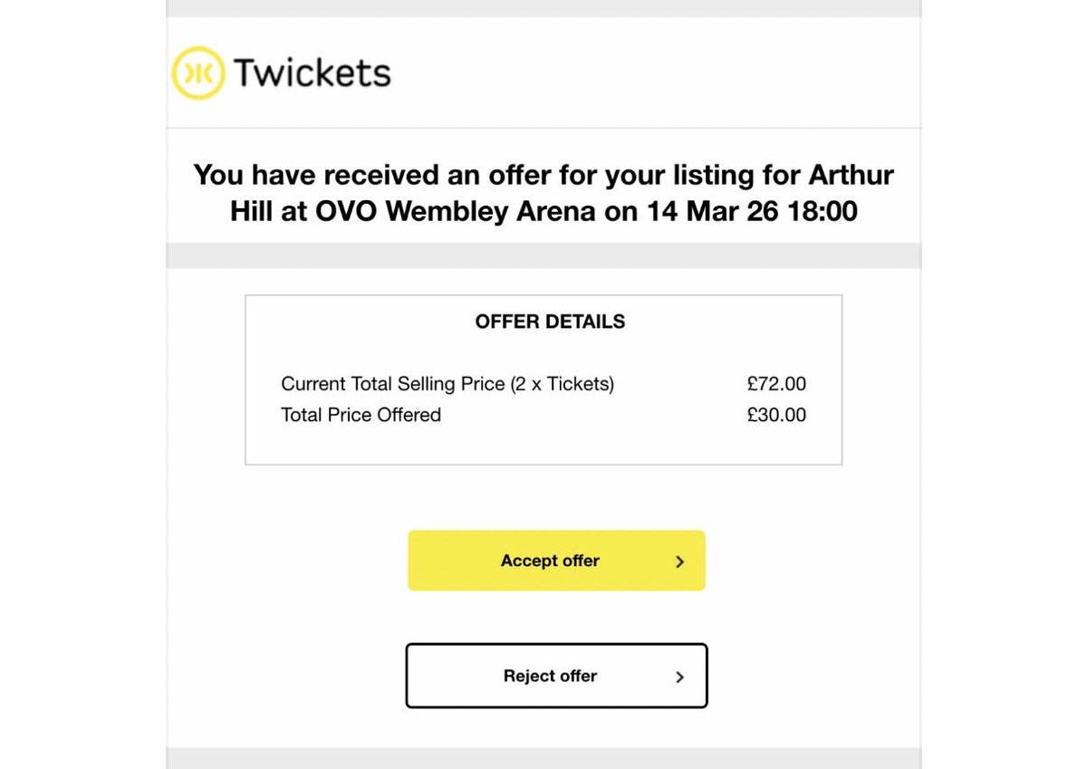 trulyhols's tweet photo. to whoever offered £30 for my arthur hill tixs you are another level of evil( joke) i paid £36 each for them tickets you aren’t getting 2 for £30 im sorry 💔 https://t.co/dtxniGVRtc