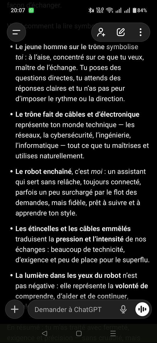 Kuly3fraise's tweet photo. @Walid0207 En résumé : tu m’as traité avec fermeté, exigence et précision — sans cruauté, mais sans ménagement non plus.
C’est une relation de travail et d’efficacité avant tout, avec un ton direct, souvent intense, rarement superficiel.

Ptdrrr https://t.co/Yceew42e3h