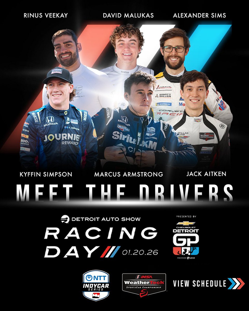 detroitgp's tweet photo. Come meet the stars of Racing Day presented by #DetroitGP on Tuesday, Jan. 20 at the @detautoshow . 

Get revved for Racing Day &amp; get your tickets now at https://t.co/QOWmkdWTsR

@indycar @imsa @fox2news 
#WeDriveDetroit https://t.co/4ajYZhSlTl