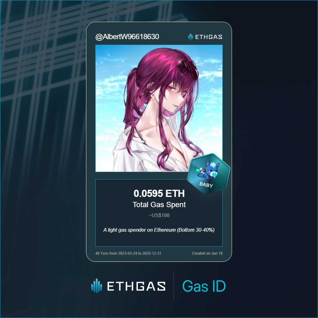 Just unlocked my Gas ID via ETHGas 🪪

I'm a Baby Jack with 0.0595 ETH spent on gas since Beacon Chain - now fueling my climb to the Gasless Future and earned 16 Beans already. 

Reveal yours at ethgas.com/community/gas-…