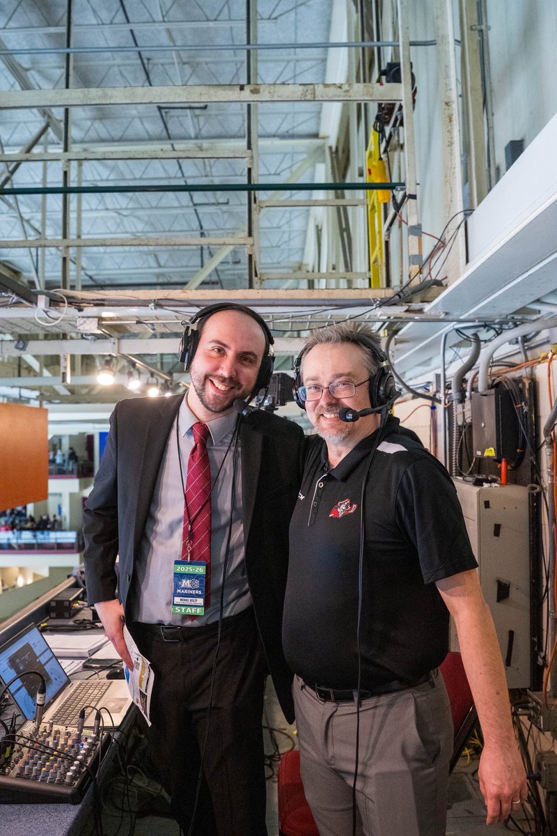 Thanks to Portland Pirates broadcasting legends @gregglynn, <a href="/TomCaron/">Tom Caron</a>, and <a href="/JeffMannix/">Jeff Mannix</a> for joining me in the booth to celebrate Pirates Night with <a href="/MarinersOfMaine/">Maine Mariners</a>!