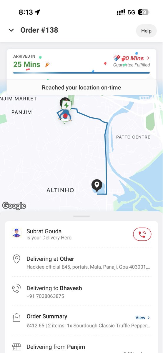bhanixhelpdesk's tweet photo. @dominos_india driver updating fake location whereas the driver was at the dominos outlet only still he marked it as arrived kindly request you ti check this issue the order is not delivered on guaranteed time @dominos https://t.co/d4yZ0sc7yy