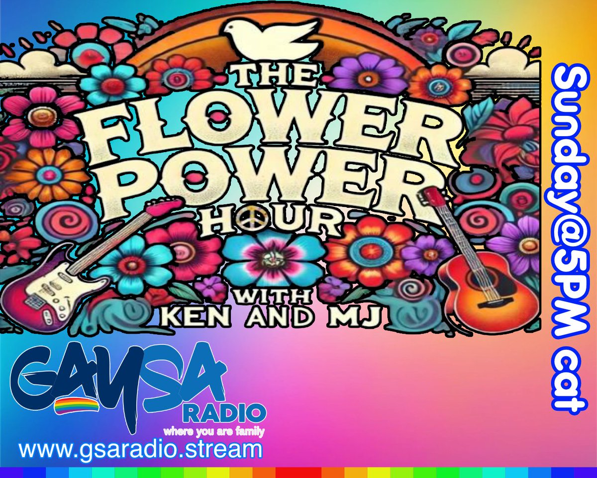 gaysaradio's tweet photo. Flower Power Hour is on today at 5 PM and every Tuesday at 6 PM. 🌼✨  
Take a feel-good time hop through the 60s, 70s and 80s, packed with classic hits and fun artist stories. 🎧

Stream live: https://t.co/NAWcy0Yj3N or https://t.co/J6Dg8uNDUT #NowPlaying  
#FlowerPowerHour #Ret https://t.co/yyO0XhcBRH