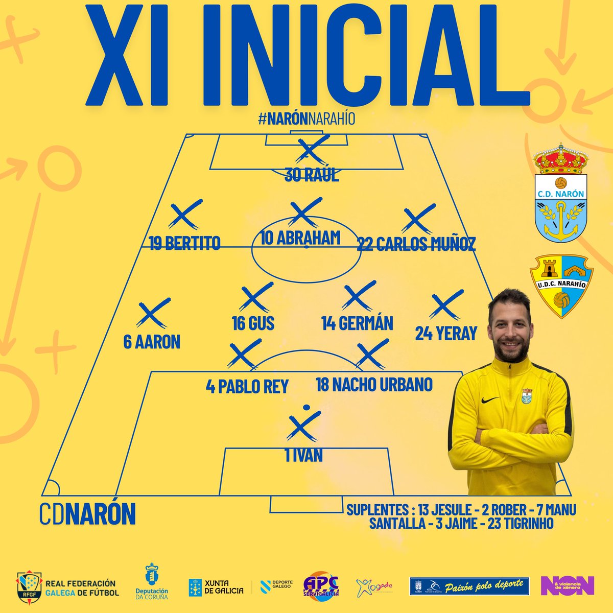 CDNaron's tweet image. 🫂 Este será o XI Inicial para o #NaronNarahío