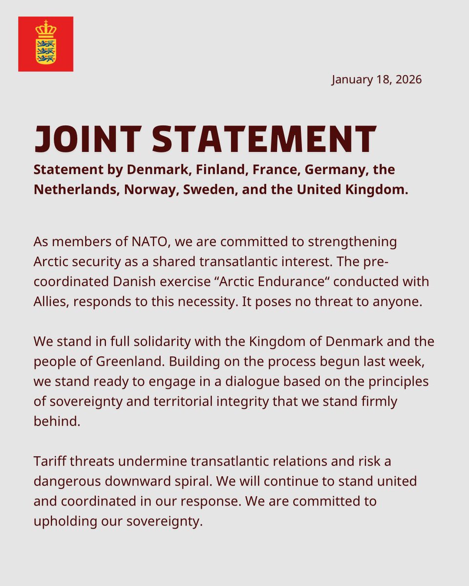 DKambUSA's tweet image. Joint statement by Denmark, Finland, France, Germany, the Netherlands, Norway, Sweden, and the United Kingdom 👇