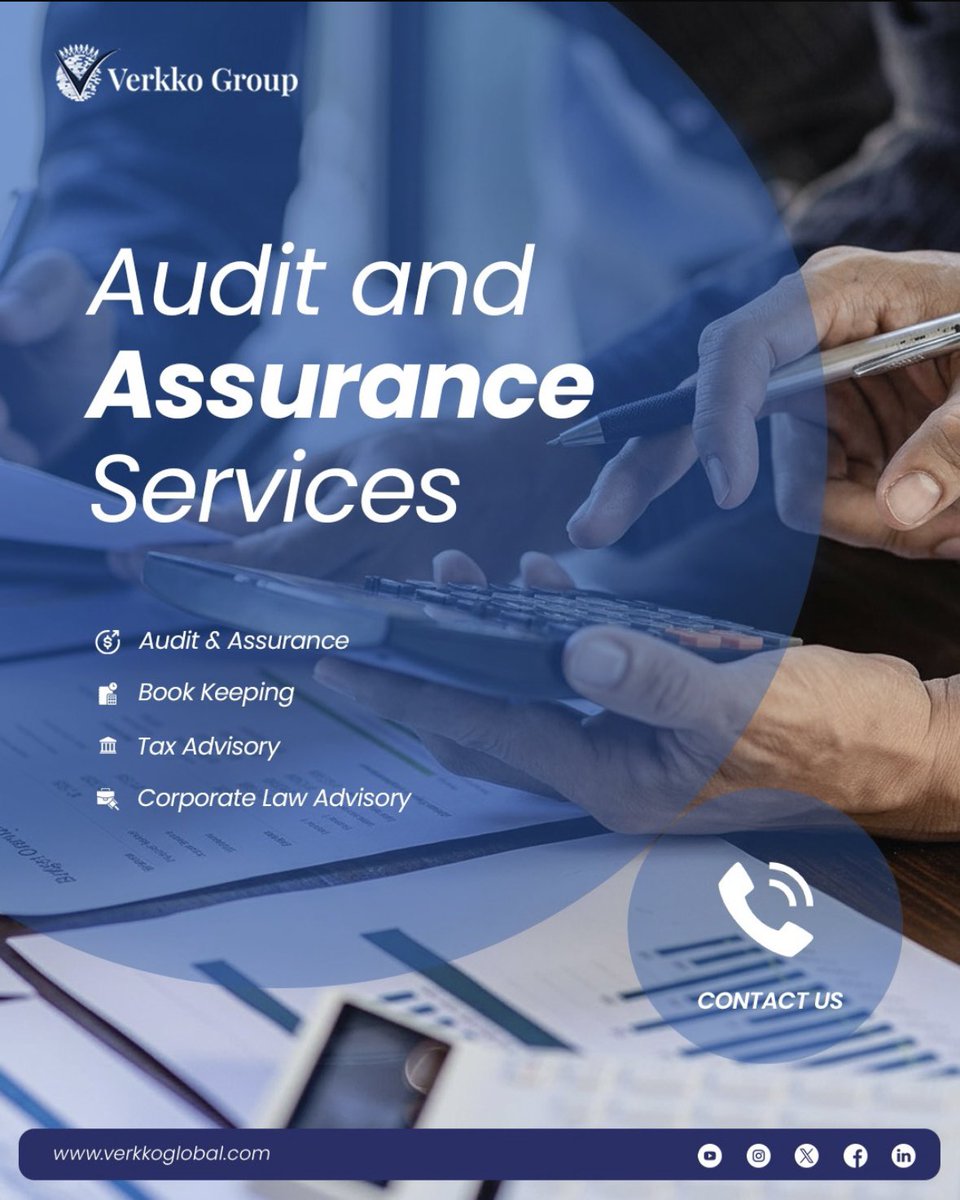 VerkkoGroup's tweet photo. Before scaling, ensure your financial foundation is strong with Verkko’s trusted Audit & Assurance services.

We help businesses maintain accuracy, compliance, and transparency through:
✅ Statutory & internal audits
✅ Accurate bookkeeping & financial reporting
✅ Tax advisory & regulatory compliance
✅ Corporate law advisory support

💡 With the right financial controls, your business grows with confidence and credibility.

���� Don’t rely on assumptions — build on verified financial insights.

DM us to learn more.

#VerkkoGroup #AuditAndAssurance #BusinessCompliance #FinancialClarity #CorporateAdvisory