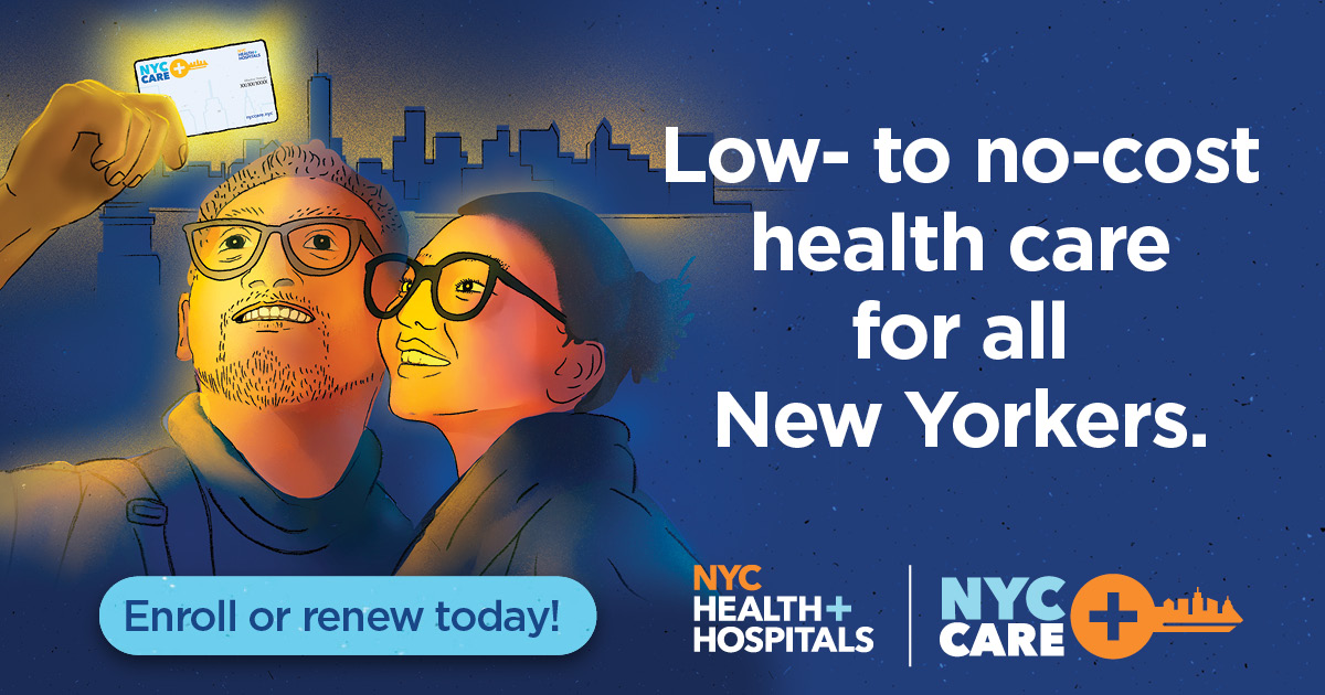 NYCHealthSystem's tweet image. We believe everyone has a right to health care. NYC Care offers doctor visits, mental health resources, low- to no-cost prescriptions, and more. Enroll or renew at on.nyc.gov/31TNbg1 or call 646-692-2273.
