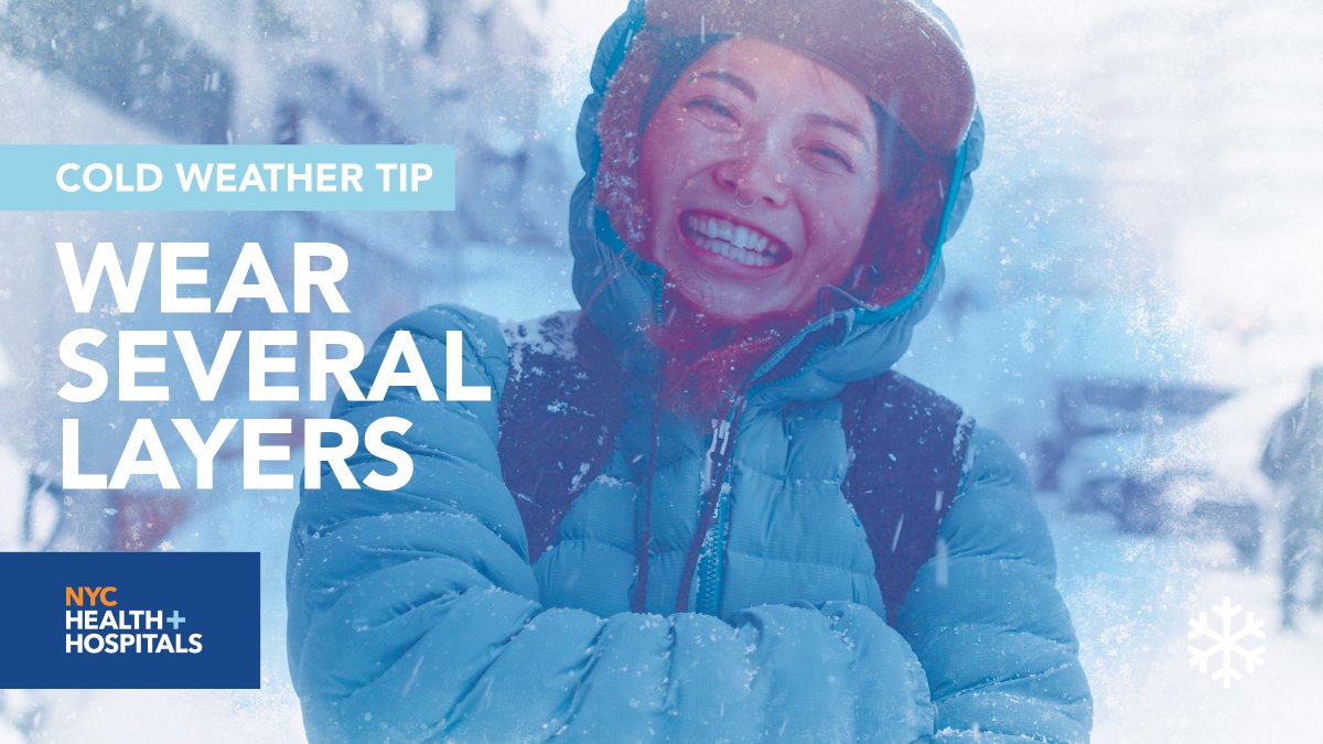 NYCHealthSystem's tweet image. #WinterWeather: Prepare for snow by dressing in layers and covering exposed skin. Synthetic fibers and wool are better insulators and keep you drier than cotton. Have backup clothing on-hand in case clothing gets damp or wet: on.nyc.gov/2RmwchP.