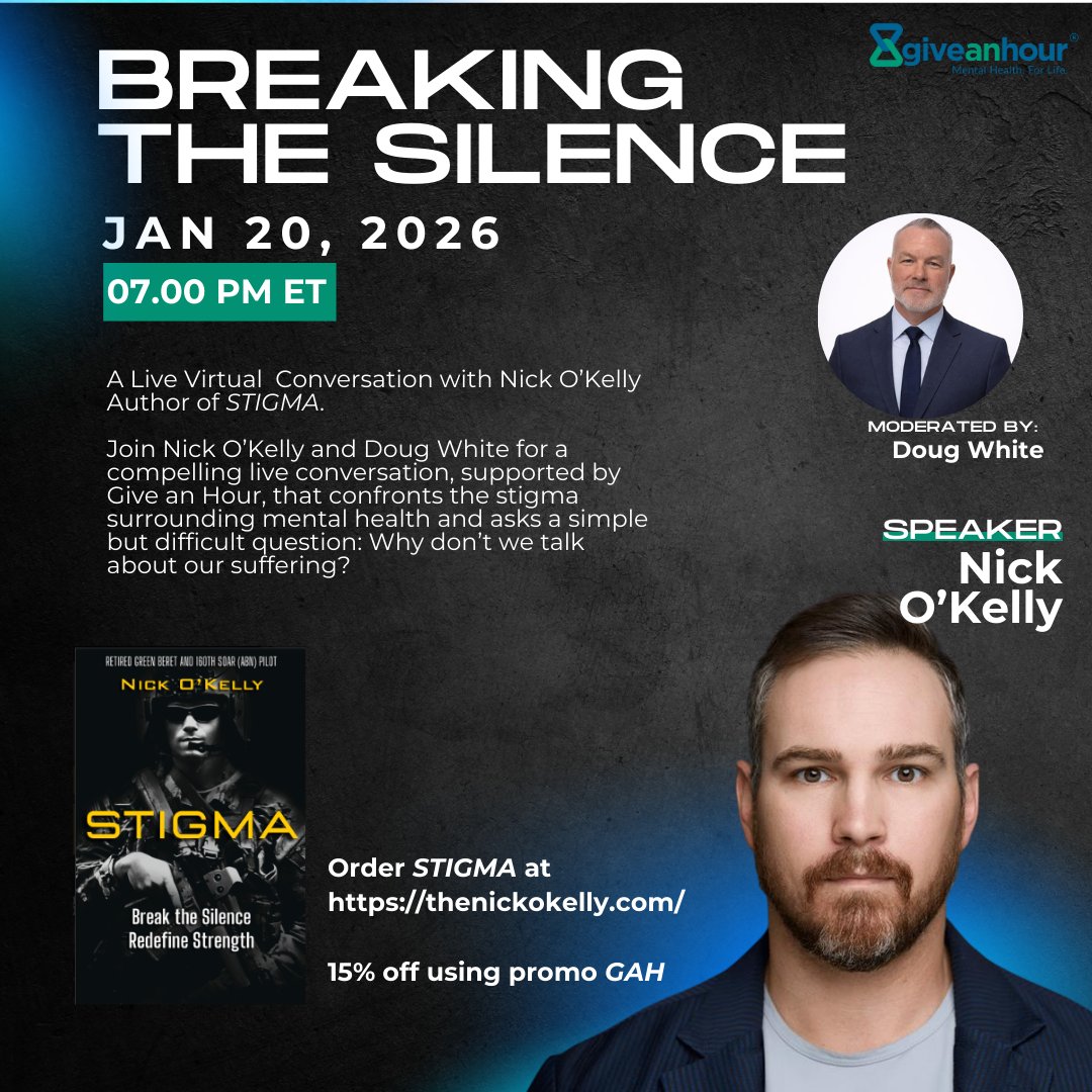 giveanhour's tweet photo. Breaking the Silence — January 20, 2026 | 7:00 PM ET 

This will be a thoughtful, human conversation about mental health, shared experience, and the strength found in connection.

👉 Register here: https://t.co/CjkIwIRyeP https://t.co/HzQhvFfDZ7