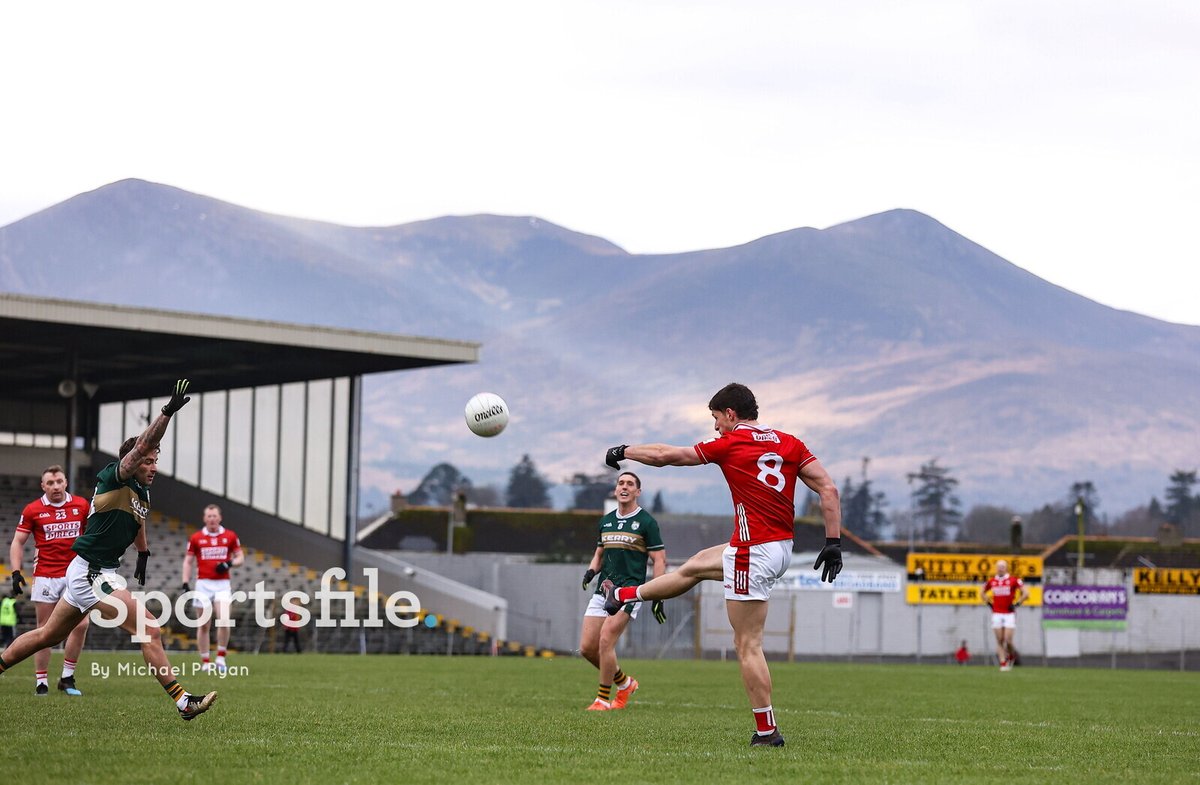 ryanmilestone's tweet image. Colm O'Callaghan of Cork kick's a point during the McGrath Cup final match between Cork and Kerry at Fitzgerald Stadium in Killarney.
Shot for @sportsfile