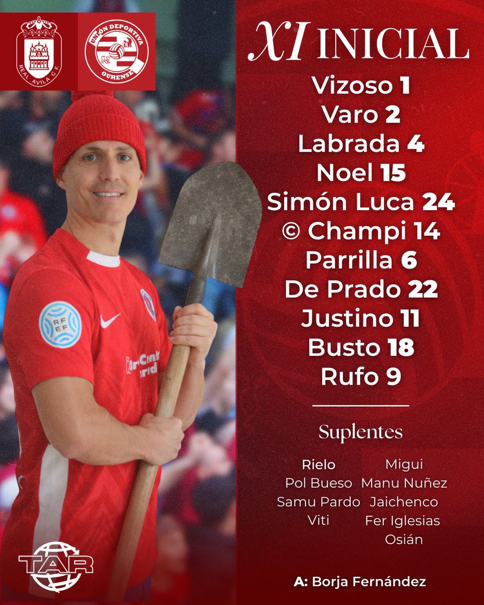 ALIÑACIÓN 🆚 <a href="/RealAvilaCF/">Real Ávila CF</a> 

Os XI escollido por Borja Fernández para o encontro de hoxe. 

Patrocina <a href="/GrupoTAR_SL/">Grupo TAR</a> 

#RealÁvilaOurense
