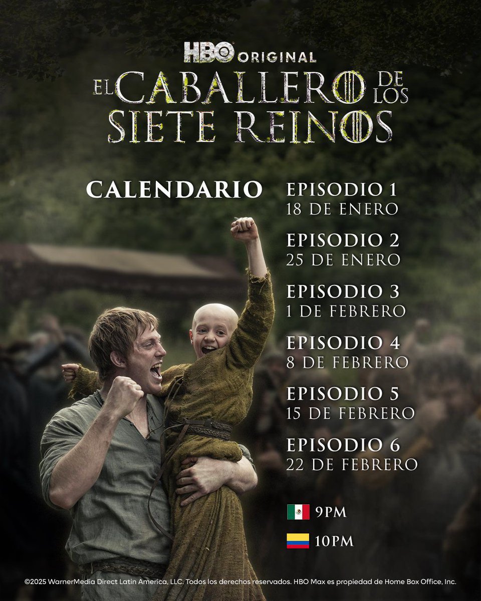 ASÍ SERÁ EL CALENDARIO 🐉 Este es el calendario de El Caballero de los Siete Reinos, la nueva serie precuela de #GameOfThrones, que se estrena hoy y cada domingo llegará un nuevo episodio a las 9:00 p.m. (hora CDMX).
