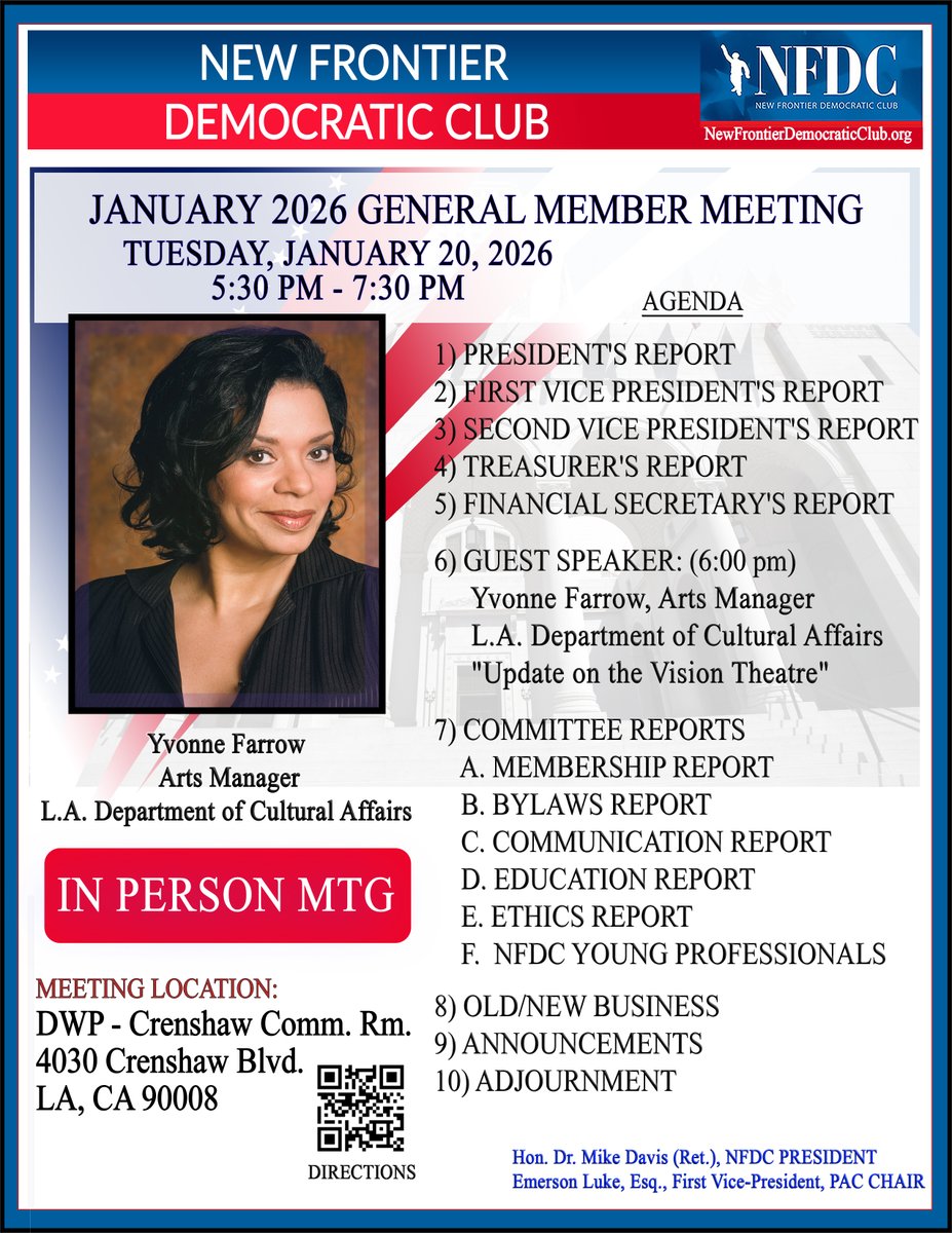 Join us this Tuesday for our first General Monthly Meeting of the Year with Guest Speaker, Yvonne Farrow, Arts Manager of L.A. Department of Cultural Affairs. That's this Tuesday, 5:30 PM. Flyer -->>  nfdc.live/gmmflyer