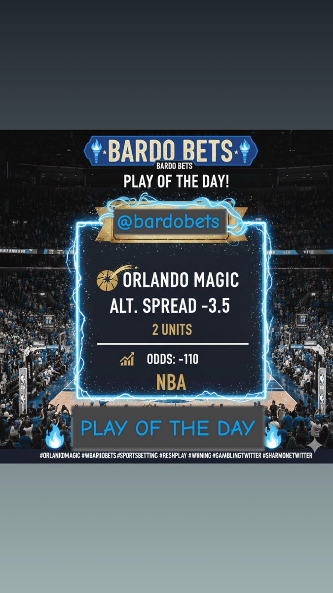 🚨PLAY OF THE DAY🚨 

We are currently 17-6 💥 Let’s make it 18-6 🕺🔨 Lock this in 📲👇🏽 

Always show love if you are tailing 🕺 and cashing with me 🔨🔨

#Gambling𝕏 #NBA #OMagic #bardobets