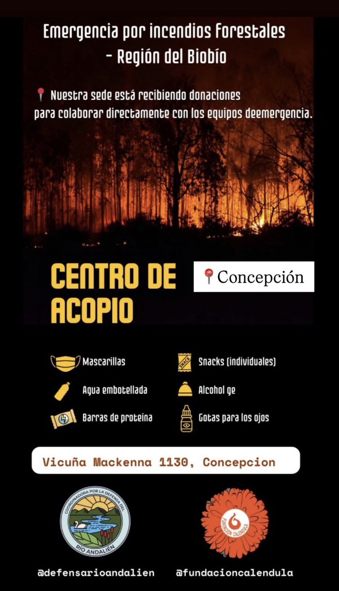 📢Centros de acopio solidarios para apoyar a las personas afectadas por el incendio en la Región del Biobío ‼️🚨