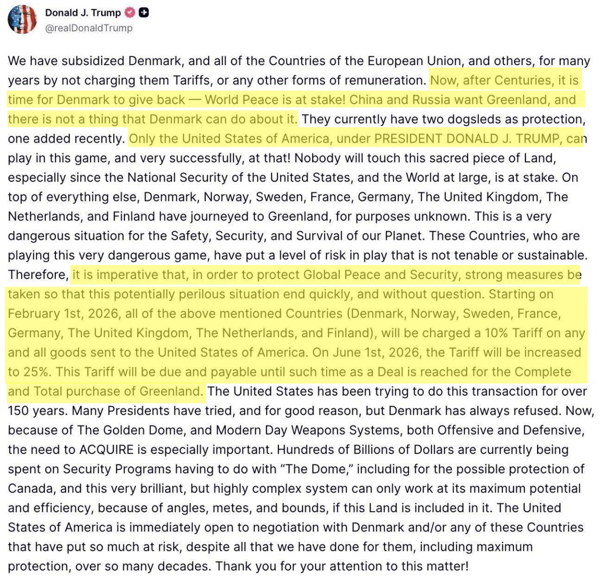 Donald has been posting unhinged, incoherent ramblings for a decade now, but his recent threats against sovereign nations bring us into totally new and dangerous territory.

Instead of asking Republicans if they support Donald’s policies, it’s time to start asking them why they