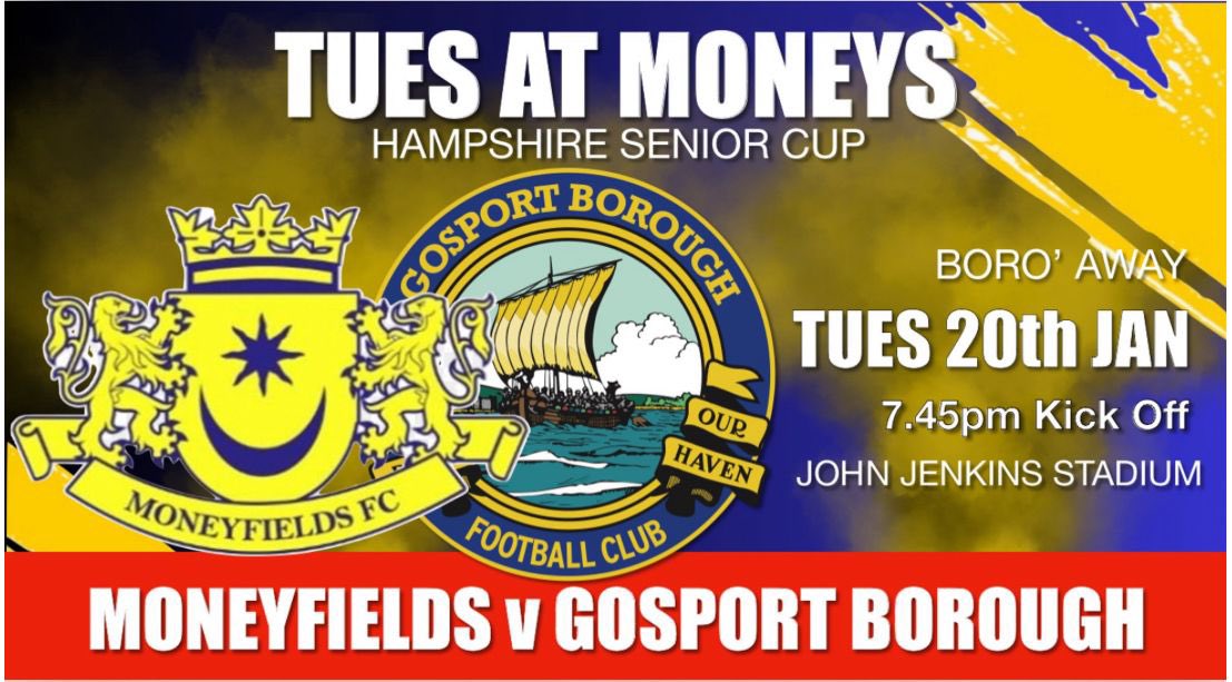 𝗡𝗲𝘅𝘁 𝗨𝗽 ⏩

🆚: Moneyfields FC
🏆: Portsmouth Senior Cup
🏟: John Jenkins Stadium 
⏰: 19:45

More information can be found here 👇
🔗: gosportboroughfc.com

#UpTheBoro #UTB