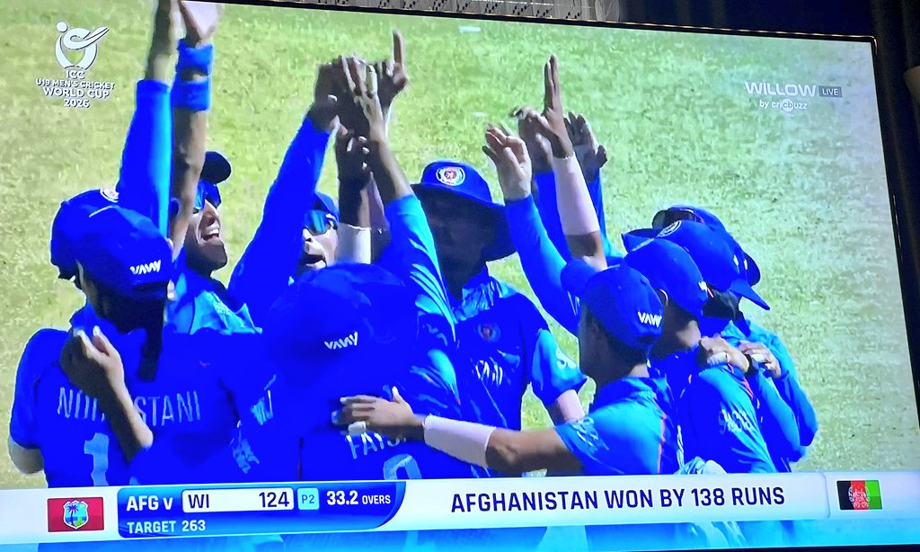 ټول وطن ته دې مبارک وي. افغانستان د کرکټ د ۱۹کلنو په نړیوال جام کې ویست انډیز ته هم ماتې ورکړه.  د بریاوو دا لړۍ دې همداسې روانه وي.