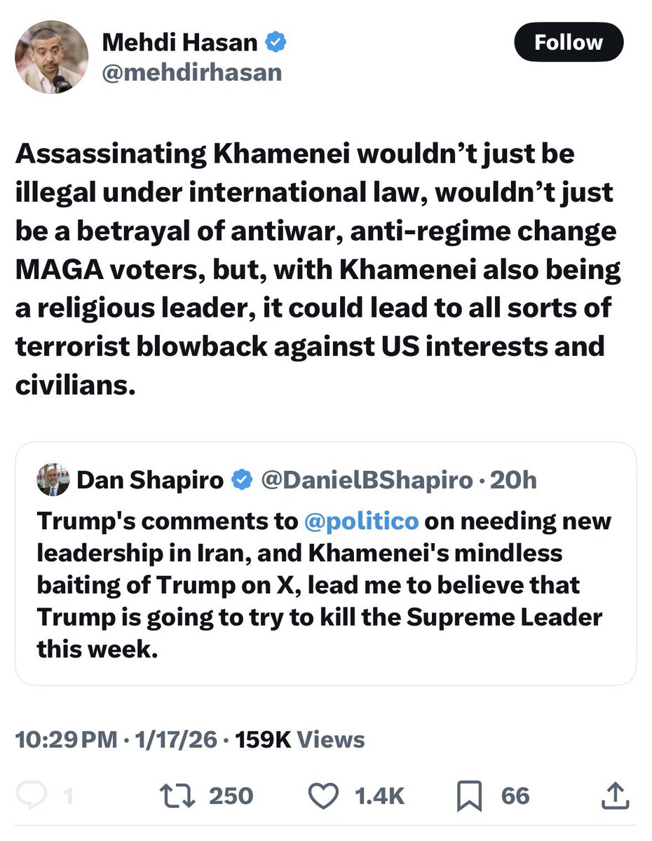 AGHamilton29's tweet image. 1) It’s amazing how Mehdi’s imaginary version of international law really only restrains the people fighting terrorism, but never the actual terrorists.

2) The idea that Trump voters are against taking out terror leaders has been widely shown to be a nonsensical lie pushed by…