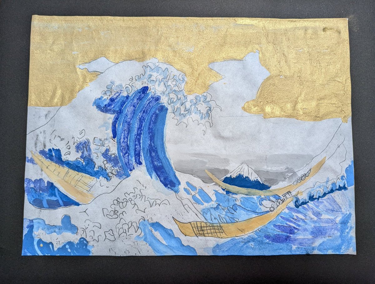 2年生のふたり 神奈川沖浪裏 紙本着彩 岩絵具、水干、胡粉、雲母