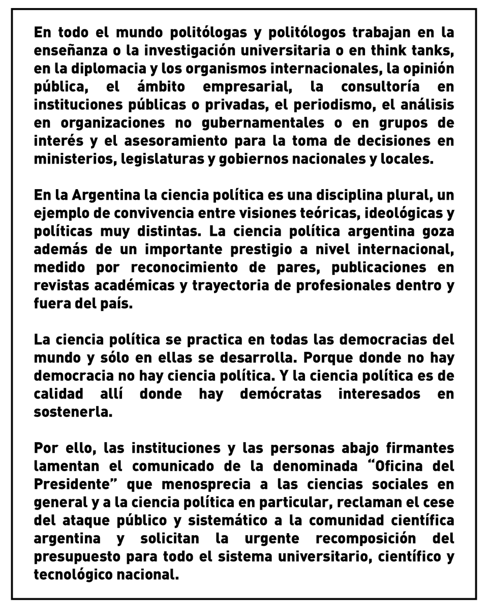 Ante el comunicado oficial publicado el viernes 16 de enero por la denominada Oficina del Presidente