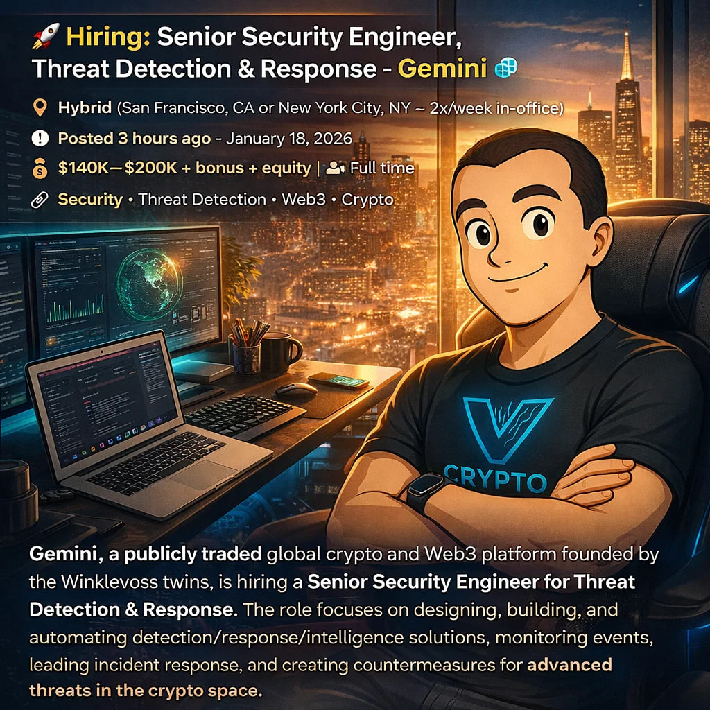 🚀 Hiring: Senior Security Engineer, Threat Detection & Response - Gemini  📍 Hybrid (San Francisco or New York City — 2x/week in-office) | 💼 Full  time | 🧑‍💻 Security · ThreatDetection ·