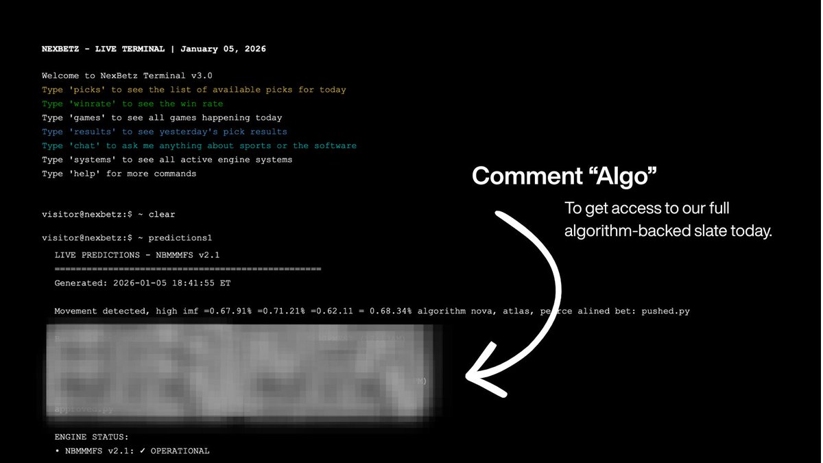 ericpearcee's tweet photo. JANUARY 18TH ALGORITHM-BACKED SLATE

Today we have 2 high confidence plays, which with past trends I wouldn't be surprised if it was a clean sweep. 

If you want access to our FREE full slate, comment the word "ALGO" and I'll send it to you. https://t.co/4OntHjQA6c