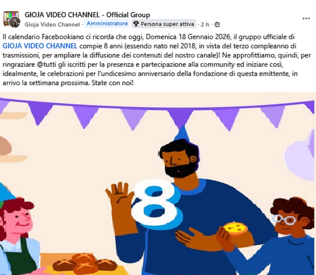 #RadioGioja #Almanacco #Anniversary #specialedition #18gennaio2026: #8anni fa nasceva il nostro gruppo #Facebook! Al via così lo #speciale per gli #11anni dalla fondazione di #GiojaVideoChannel 
facebook.com/GiojaVideoChan…
facebook.com/groups/5171209…