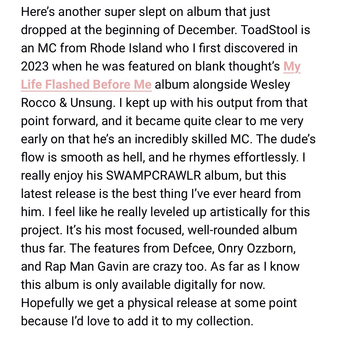 ToadStoolRaps's tweet image. Feeling the love for “T.O.A.D.”, thank you for any write up/kind messages sent and to those that bought the album 🫡

Still time for those that haven’t…

xxxtoadstoolxxx.bandcamp.com/album/time-out…