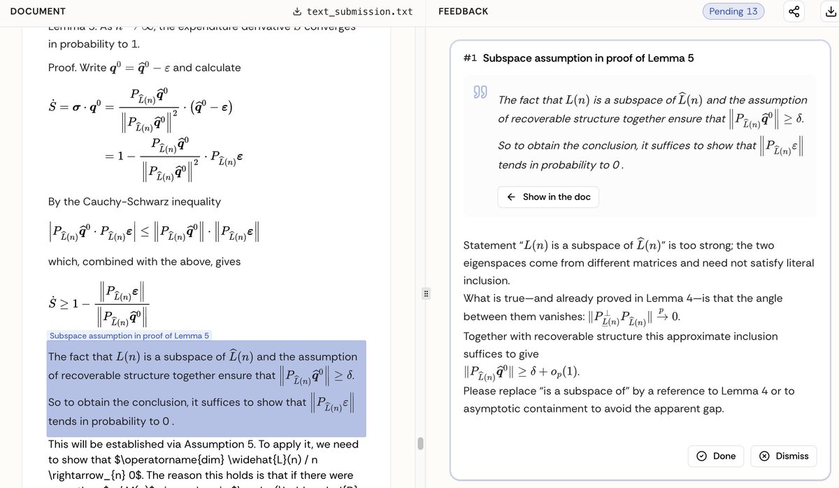 ben_golub's tweet image. If you do applied math (broadly - CS, stats, physics, . . .)  - a request/freebie:

Refine is a tool that reads papers and finds technical issues, like a referee.

We want researchers in diverse areas to try it.

If you're willing to, read on.

1/