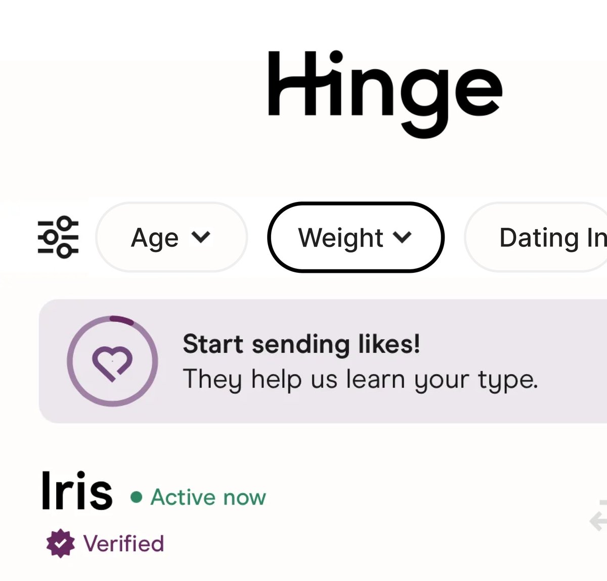 UghDitya's tweet image. Unhinged Hinge update: Filter by 'Weight'