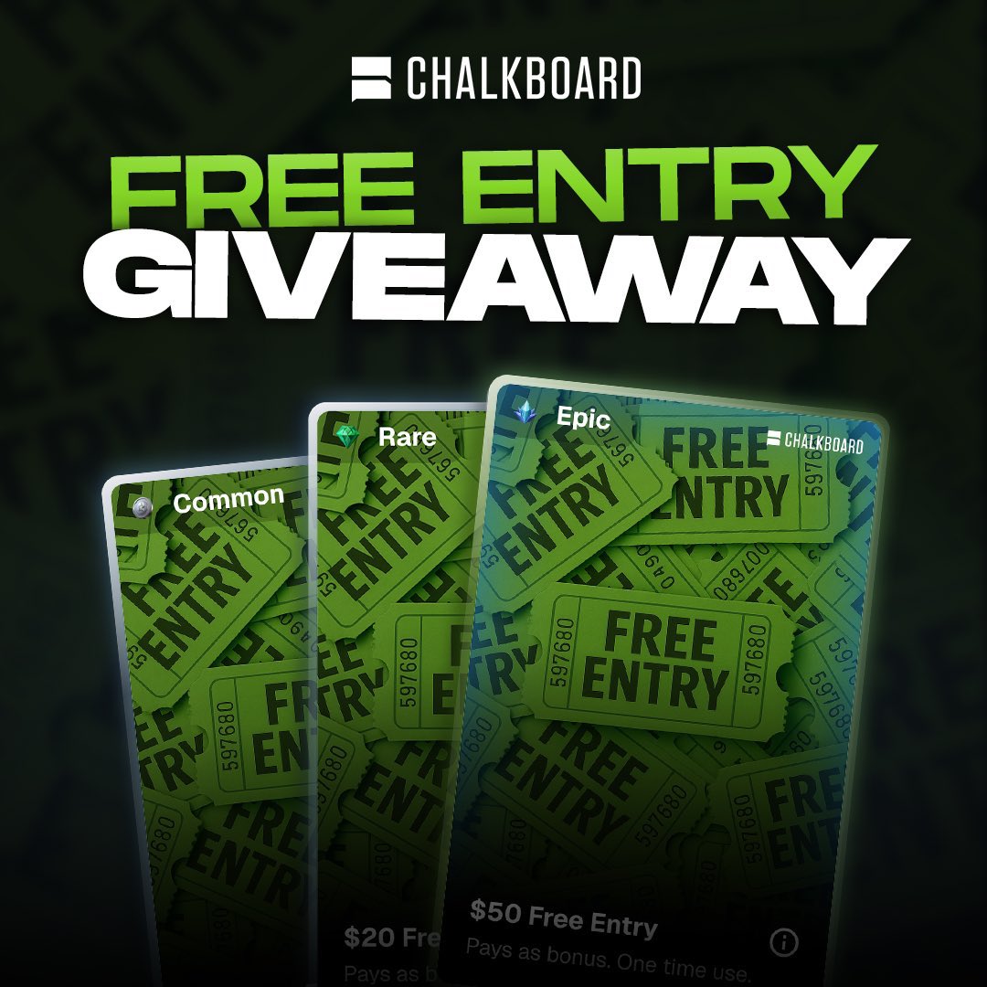 ChalkboardHQ's tweet image. GAMEDAY GIVEAWAY 💸

We're giving away five $50 Free Entry cards today! To enter, follow @ChalkboardHQ and reply with the following:

 💰 Chalkboard username
 💰 Favorite person to tail on X