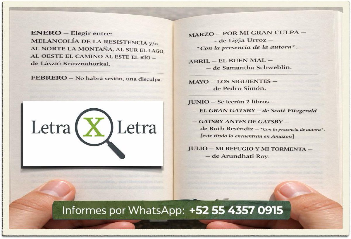 Para los amantes de los libros, les dejo este taller de lectura, por Zoom, una vez al mes: