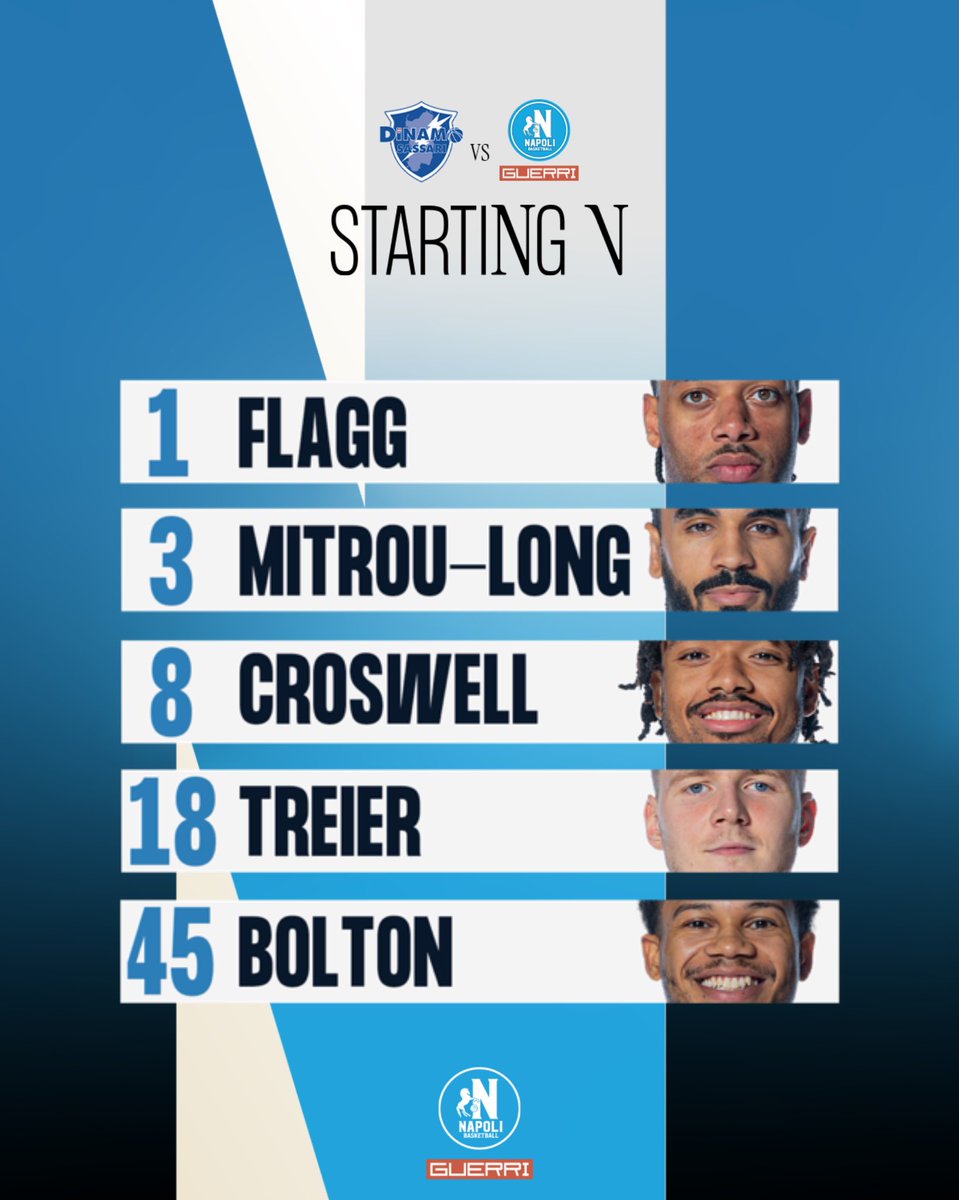 basket_napoli's tweet image. 𝗦𝗧𝗔𝗥𝗧𝗜𝗡𝗚 5️⃣🏀

Dinamo Sassari 𝗩𝗦 Guerri Napoli

#GuerriNapoli | #DestinationNapoli | #Starting5 💙