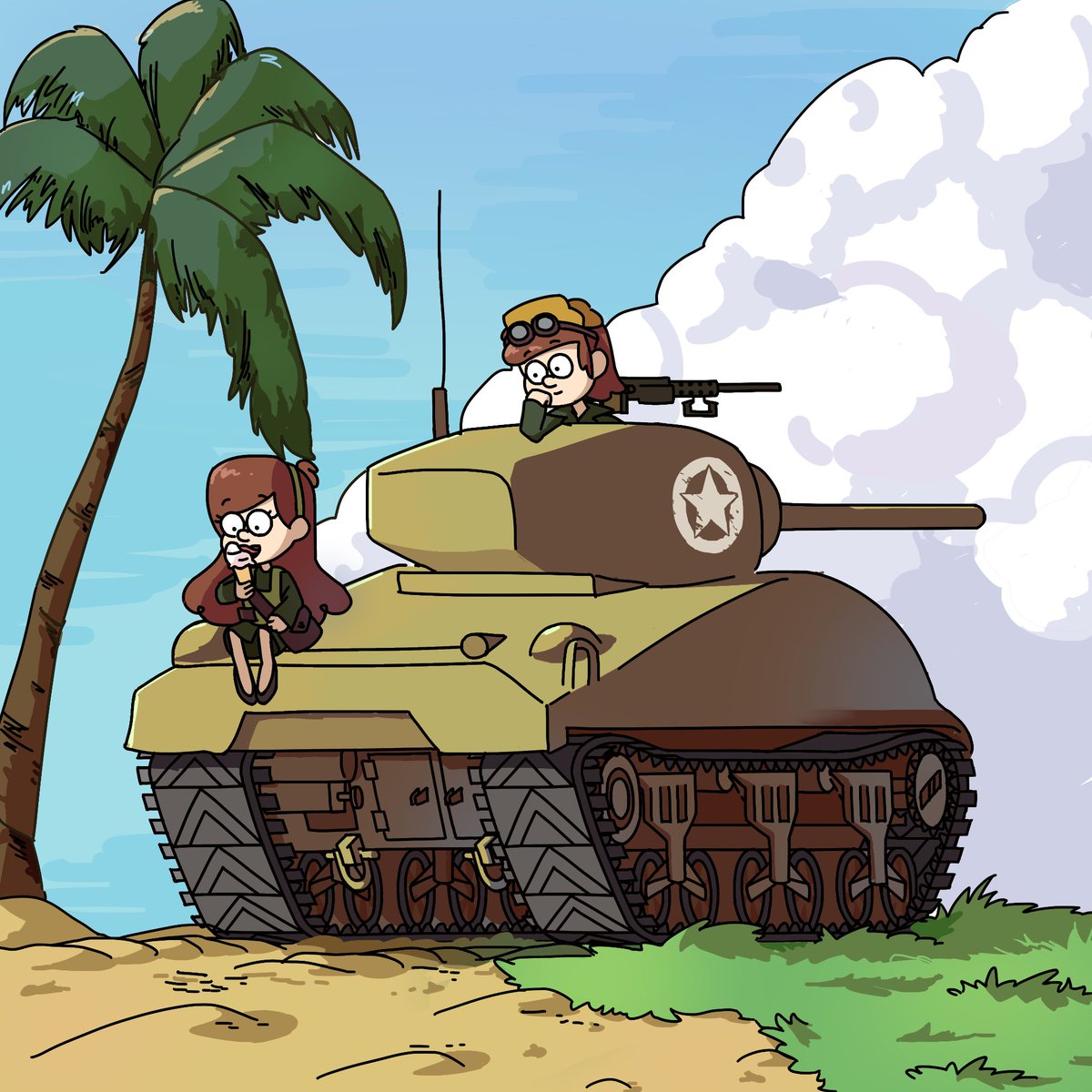 Dipper, Mabel and M4 Sherman